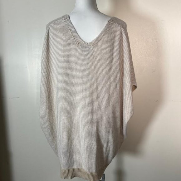 NWT GAP Women XXL Knit V-Neck Short Sleeve Cape Top Poncho Pullover Sweater Tan - Picture 6 of 7